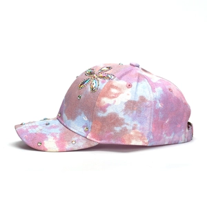 Cappellino da baseball per bambini con fiori di strass, tie-dye e cristalli scintillanti
