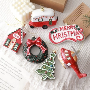 Christmas Hanging Ornaments PVC Festive Tree Decorations Gingerbread Man House Train Wreath For Xmas Party Home Decor