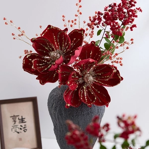 Large Velvet Sequin Artificial Flower Glitter Simulation Floral Stem For Christmas Wedding Party Home Festive Decor