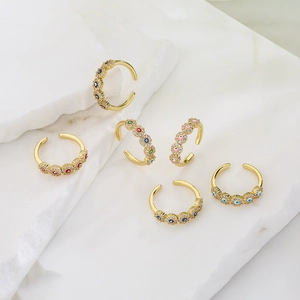 Evil Eye Ring Gold Plated Zirconia Micro Pave Enamel Adjustable Open Band Jewelry Gift For Women Retro Boho Style