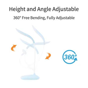 Blue LED desk lamp with flexible 360-degree silicone neck and eye-caring USB charging light