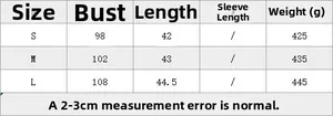 Detailed size guide table for women's Y2K chunky knit cropped vest showing S, M, L dimensions
