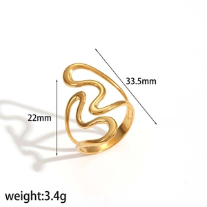 Irregular geometric stainless steel wavy ring for women with gold hollow design