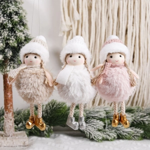 Three-piece Christmas plush angel doll ornaments in white, pink and camel colors