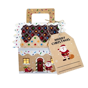 Gingerbread house gift box with handle and Merry Christmas tag for candy and cookies