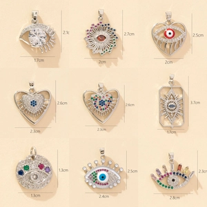 Colorful evil eye necklace pendants in various shapes set in silver plated metal finish