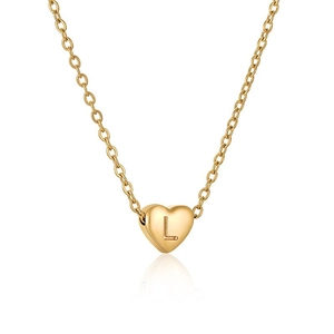 Détail de l'image du pendentif cœur en acier inoxydable doré 18K avec la lettre L