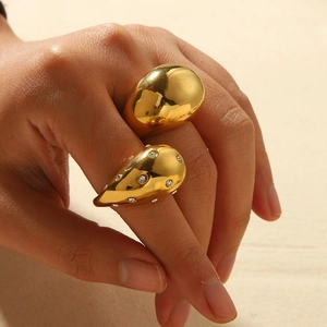18K gold plated stainless steel teardrop ring set with shimmering zircon stones