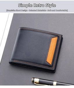 Dettaglio del portafoglio in pelle con cuciture arancioni e design minimalista