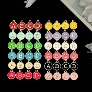 Colorful round enamel alphabet pendants with gold plating for DIY jewelry making