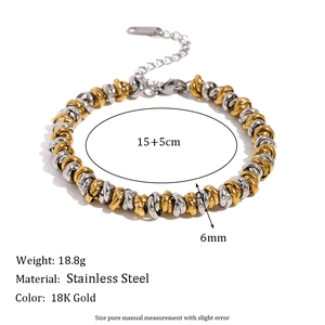 Detailed specs of two-tone 18K gold plated stainless steel twisted chain bracelet