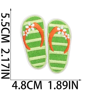 Embroidered green striped flip flop patch for summer clothing with 5.5cm height dimension