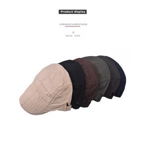 Detail showing various colors of vintage plaid duckbill caps with reinforced stitching