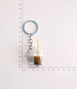 Mini bubble tea pearl keychain with resin milk tea cup and silver metal ring for bags