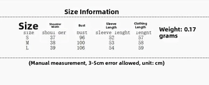 Detailed size chart for the French style plaid shirt with ruffles and half sleeves