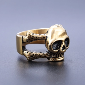 Vintage gold skull ring made of stainless steel with gothic punk embossed details