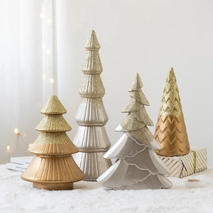 Nordic Morandi gray-green mini Christmas tree set in champagne gold and silver finish