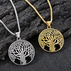 Nordic Viking Tree of Life pendant necklaces in gold and silver stainless steel finishes