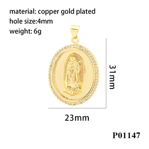 Detailansicht des vergoldeten Marienanhängers mit Zirkonia und Maßen für DIY-Schmuck