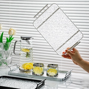 Rectangular Decorative Tray With Metal Handles Water Ripple Acrylic Base For Coffee Table Desktop Storage Fruit Snacks Modern