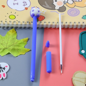 Cute purple cartoon penguin gel pen with replaceable ink refill and plastic school stationery