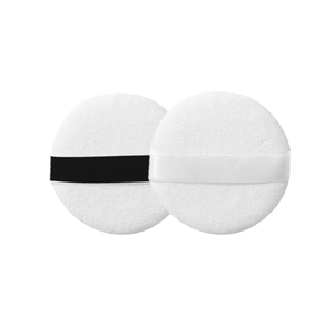 Soft crystal velvet black and white round powder puffs for makeup setting on white background