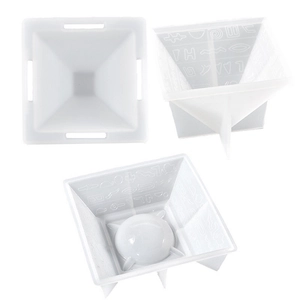 White pyramid resin silicone mold with ancient Egyptian symbols for DIY architecture craft
