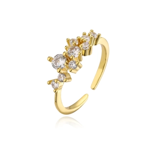Minimalist 18K gold plated copper open ring with sparkling white zircon stones
