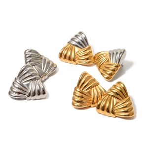 Minimalist 18k gold plated stainless steel triangle earrings with textured fan pattern