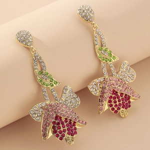 Vintage Tulip Flower Drop Earrings With Colorful Rhinestone And 925 Sterling Silver Earring Post Elegant Jewelry For Women
