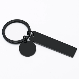 Matte black stainless steel keychain with blank round and rectangular DIY tags