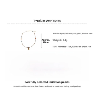 Detailed size chart for stainless steel star necklace with beads and faux pearls