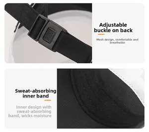 Detail view of adjustable back buckle and breathable mesh sweatband on the sports cap