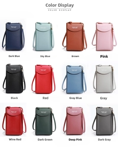 Detailed grid showing 12 color variants of litchi texture small crossbody phone bags