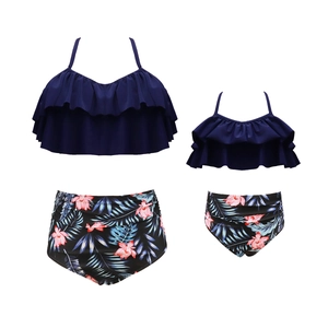 Bikinis taille haute assortis mère-fille avec volants et imprimés de fleurs tropicales