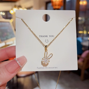 Titanium Steel Necklace For Women With Zircon Cloud Rabbit Flower Pendant Tassel Dainty Fashion Jewelry