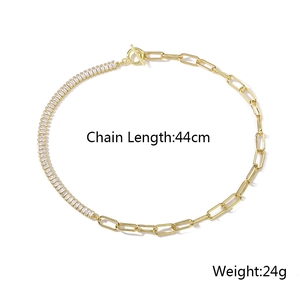 Detail of gold pig nose necklace with zircon pavé and T-bar clasp, length 44cm weight 24g