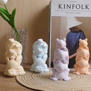 Cute stacked turtle and frog silicone molds for DIY animal candles or resin ornaments