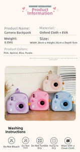 Specifiche dettagliate per zaini per bambini a forma di fotocamera in vari colori