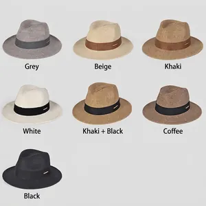 Men's and women's straw fedora hats in seven colors for summer travel and sun protection