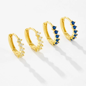 Boucles d'oreilles créoles S925 argent doré avec zircons bleus et transparents