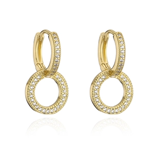 Elegant 18K gold plated hoop earrings with micro-paved sparkling zircon circular pendants