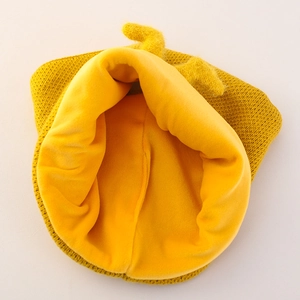 Gorro de punto amarillo para bebé con forro polar suave y grueso para niños