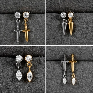 G23 titanium sword and zircon studs set in gold and silver finish for piercings