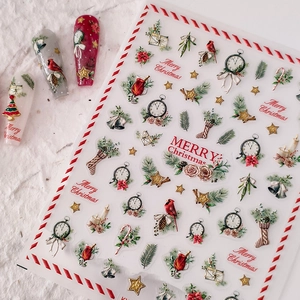 Christmas Nail Art Stickers 3D Relief Self Adhesive Ultra Thin Retro Illustration Festive DIY Manicure Decor