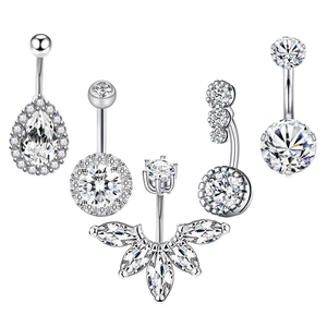 Piercings de Nombril en Acier Inoxydable avec Strass Bijoux de Corps de Luxe pour Femmes Argent Or Rose