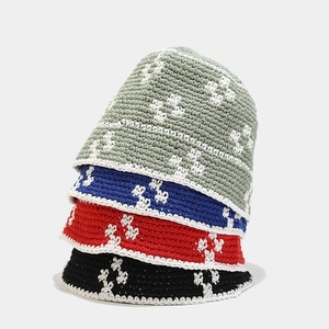 Handmade crochet bucket hats with floral pattern in four colors for women sun protection