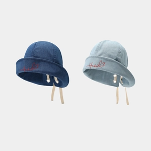 Damen Denim Fischerhut Bestickter Herz Buchstabe Schleifenband Sonnenschutz Lässig Faltbar Streetwear Sonnenhut Outdoor