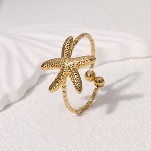 Starfish Ring Stainless Steel Adjustable Open Sea Star Dainty Beach Jewelry For Women