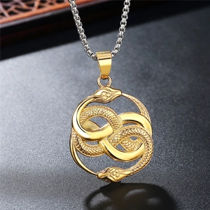 Goldener Doppel-Schlangen Ouroboros Anhänger an Silberkette mit Schuppentextur